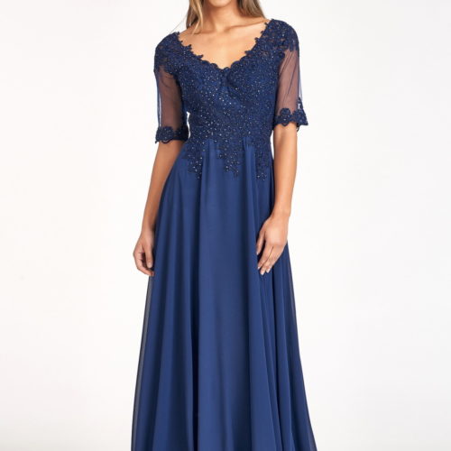 GL1982 Rhinestone and Embroidery Embellished Chiffon Long Dress